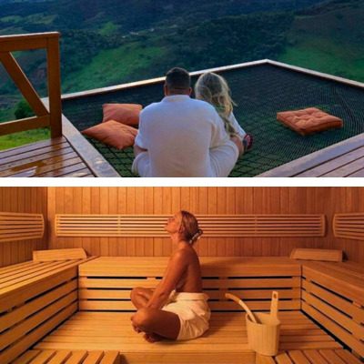 glamping con sauna, piscina y malla catamarán